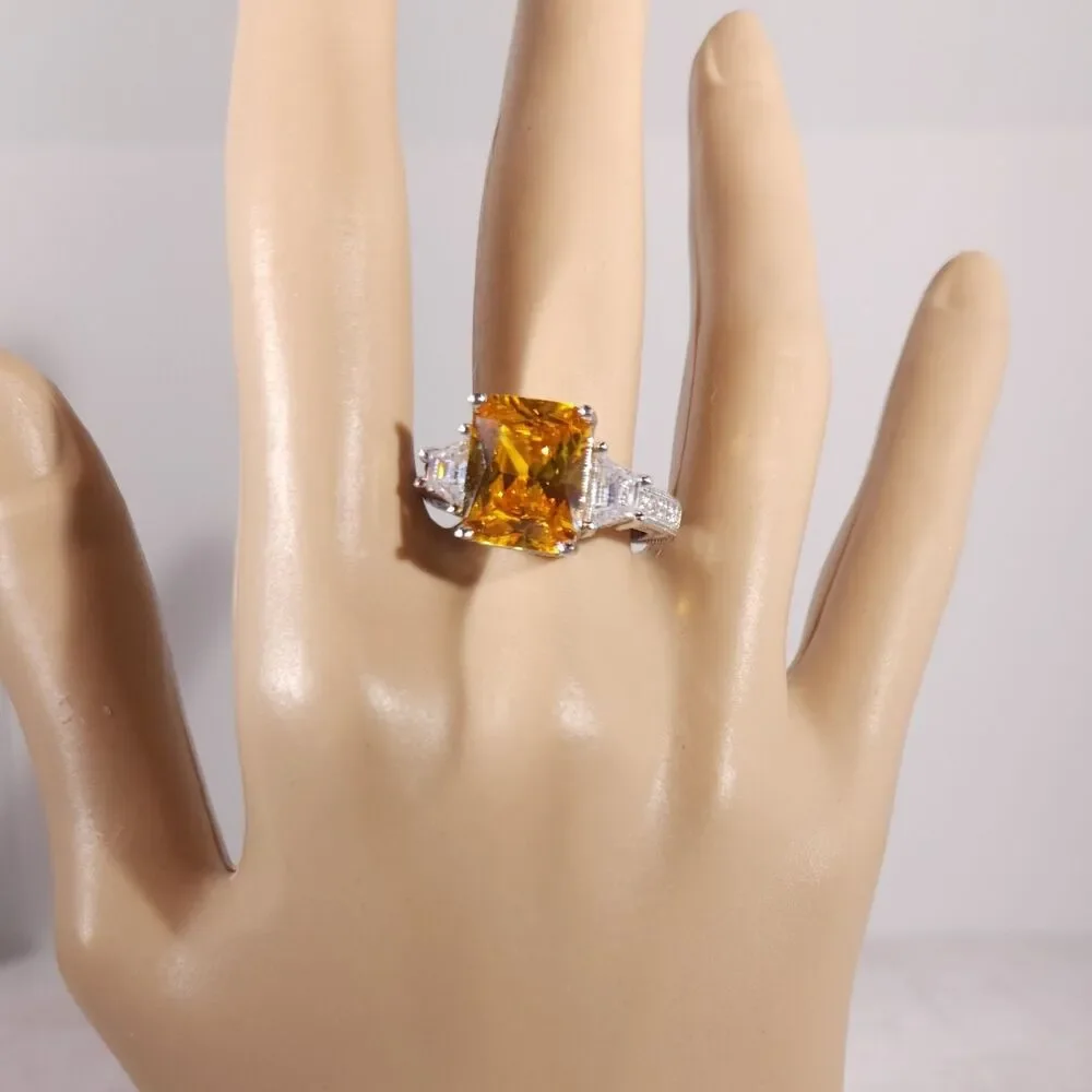 Simulated Yellow Diamond Ring in Sterling Silver Size 7